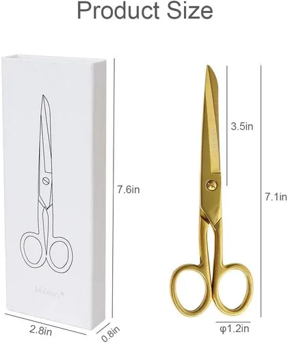 Vista 3 de MultiBey Tijeras profesionales doradas de 7 pulgadas, tijeras de tela resistente de acero inoxidable con caja de regalo para oficina, costura y artes