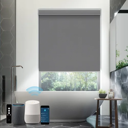 Vista 7 de SmartWings Persianas enrollables motorizadas compatibles con Alexa SmartThings Google, 100 % opacas, impermeables, de vinilo, sin cables, persianas