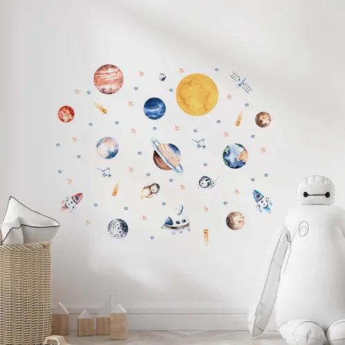 Vista 8 de Lipastick - Calcomanías de pared con temática de planetas y espacio para niños y niñas, calcomanías de vinilo para dormitorio de niños y niñas