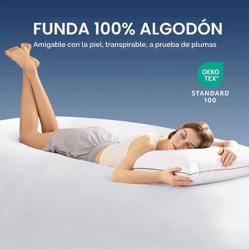 Vista 3 de puredown Almohadas de plumas de ganso y plumón, almohadas de lujo premium con funda 100% algodón, paquete de 2, tamaño estándar, 20 x 26 pulgadas