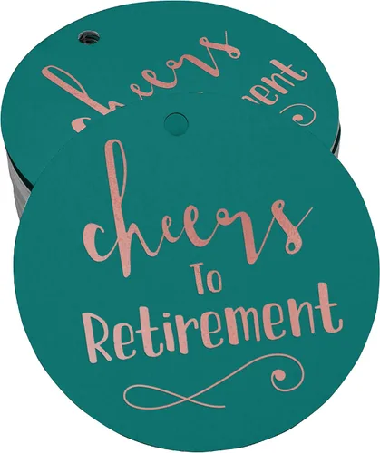 Vista 49 de Etiquetas de papel para colgar con texto en inglés "Cheers to Retirement Wall" (50 unidades)