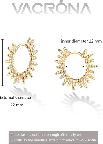 Vista 6 de VACRONA - Aretes tipo arracada de aro para mujer, chapados en oro de 14 quilates, diseño de Huggie