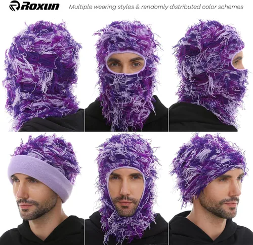 Vista 2 de ROXUN Distressed Balaclava Ski Mask, ShiestyYeat Airsoft Custom Camo Knitted Face Mask for MenWomen