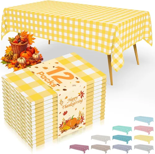 Vista 79 de Smiry 8 paquetes de manteles desechables Gingham, 54 x 108 pulgadas, manteles de plástico impermeables rectangulares en diseño a cuadros