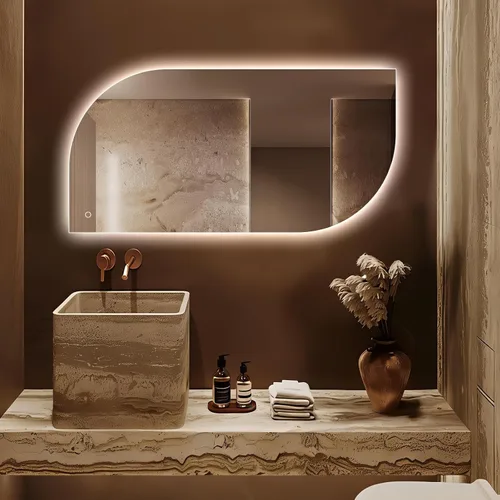 Vista 9 de [Usado] Espejo de baño LED irregular con luces, espejo retroiluminado sin marco de 40 x 20 pulgadas para pared, espejo inteligente regulable