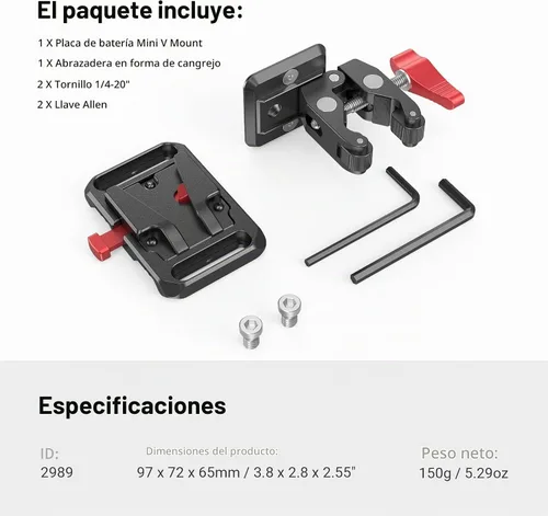 Vista 7 de SmallRig Mini placa de batería de montaje en V, placa de batería de montaje en V con abrazadera en forma de cangrejo para fuente de alimentación