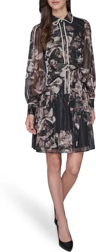 Vista 2 de Karl Lagerfeld Vestido camisero de gasa arrugado estampado de manga larga para mujer