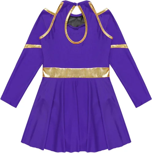 Vista 6 de Disfraz de uniforme de animadora para niñas, vestido de manga larga con pompones, vestido de 2 piezas para cosplay