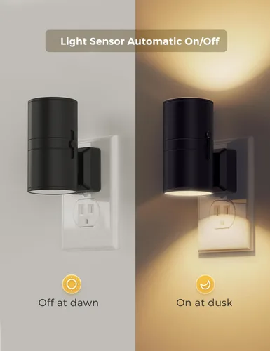 Vista 2 de L LOHAS LED Luz nocturna enchufable, luces nocturnas modernas enchufables a la pared, sensor de atardecer a amanecer, blanco suave 3000K, brillo