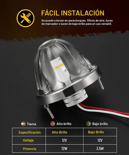 Vista 4 de Partsam 2 luces de cristal de sandía [patentadas] con lente transparente ámbar LED de marcador lateral luces intermitentes con bisel de repuesto