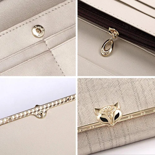 Vista 5 de FOXER Carteras de cuero para mujer, cartera triple para tarjetas, carteras grandes, 01 Dorado, Casual