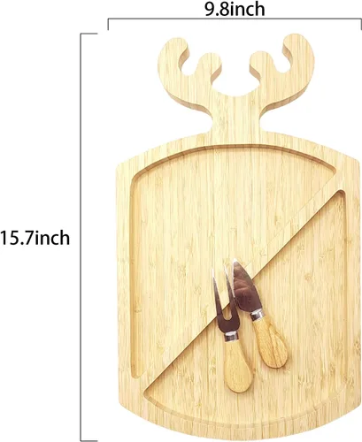 Vista 5 de Tabla de charcutería personalizada de bambú para quesos y cuchillos, divertida tabla de aperitivos de hojas de árbol de Navidad, tablero