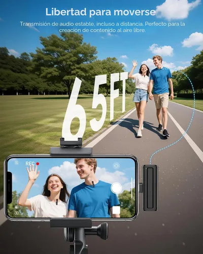 Vista 6 de Mini micrófono inalámbrico para iPhone, iPad, Android, paquete de 2 micrófonos Lavalier con clip giratorio de 360°, micrófono USB-C con reducción