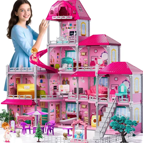 Vista 10 de JUKUDAHU Villa Playset for Girl Ages 3-7, 4-Storey House, 10 Rooms, 2 Dolls