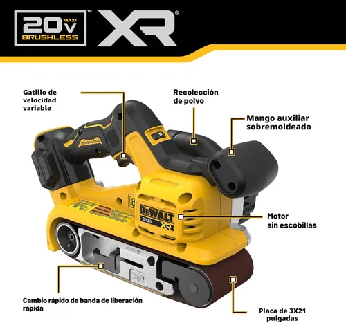 Vista 2 de DEWALT Lijadora de Cinta 20V MAX*, Inalámbrica, Sin Escobillas, Solo Herramienta (DCW220B)