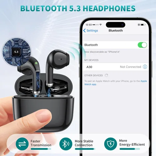 Vista 3 de ACAGET Auriculares inalámbricos para Samsung Galaxy S24 Ultra S25 S23 FE S22 S21 Plus Bluetooth 5.3 Auriculares con cancelación de ruido para iPhone