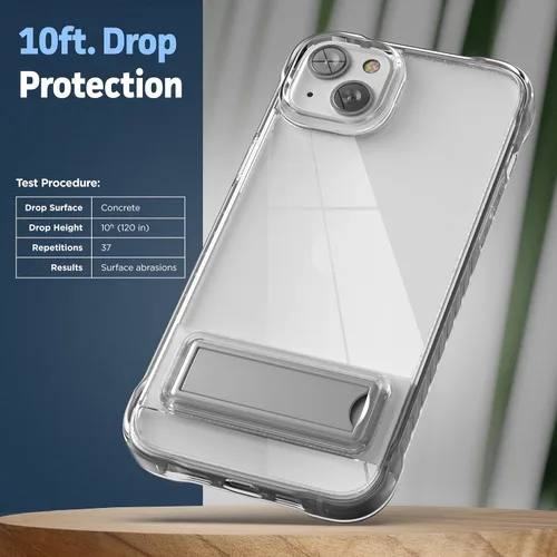 Vista 4 de ENCASED Funda con función atril para iPhone 14 con soporte (aleación de metal duradera), funda ultra protectora con protector de pantalla