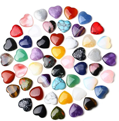 Vista 8 de QINJIEJIE 52 piezas de cristales en forma de corazón, piedras de preocupación de cuarzo rosa, piedras preciosas del amor, cuarzo rosa a granel
