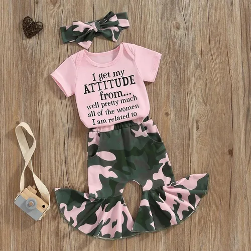 Vista 9 de Sejardin Ropa de verano para bebé y niña, recién nacida, manga corta, con letras, mameluco elástico con diadema