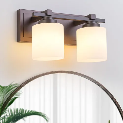 Vista 27 de 1 Luminaria Moderna de Baño sobre Espejo, Luces de Tocador Negro Dorado para Apliques de Pared de Baño con Pantallas de Vidrio Blanco Lechoso