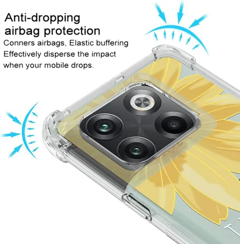 Vista 7 de Osophter Funda para OnePlus 10T – Transparente Niña Mujer Flor Floral con Protector de Pantalla con Esquinas Reforzadas TPU Flexible Funda