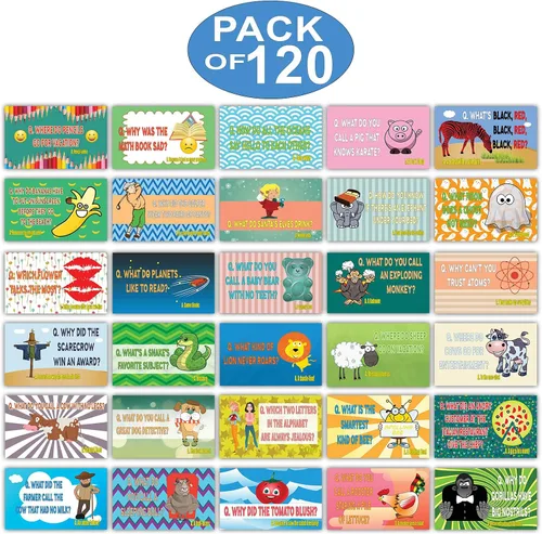 Vista 2 de Creanoso Divertidas y divertidas tarjetas de chistes (30 tarjetas x 4 juegos) – Fiambrera escolar Tarjetas de notas para niños – Gran regalo