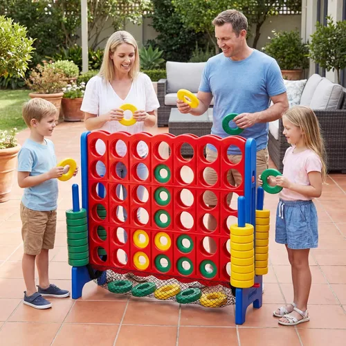 Vista 8 de COSTWAY Juego gigante gigante de 4 a puntuación con bolsa de transporte de almacenamiento, 4 en una fila para niños y adultos, juego con 42 anillos