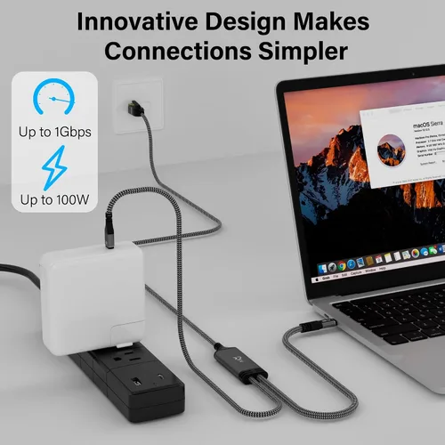 Vista 4 de Cable USB C a Ethernet de 6 pies, cable tipo C a RJ45 con USB-C macho de 100 W PD carga rápida (PD junto al puerto USB-C), Ethernet y carga dos