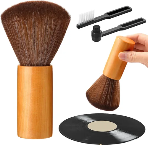 Vista 9 de Ziliny 3 piezas de cepillo de limpieza de discos de vinilo de madera antiestático para discos de polvo, kit de limpiador de vinilo, accesorios