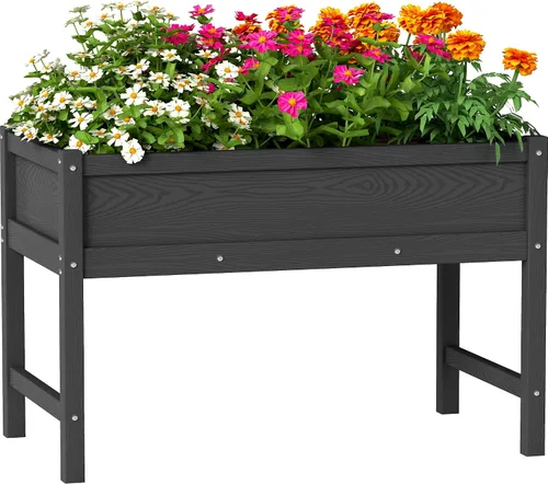 Vista 12 de Cama de jardín elevada con orificio de drenaje, impermeable, pequeña maceta elevada de polietileno de alta densidad con patas, estable y duradera