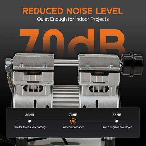 Vista 6 de Albott Compresor de aire de 8 galones con válvula de drenaje automática, tanque de compresor de aire sin aceite de 1.0 HP con ruedas, nivel de ruido