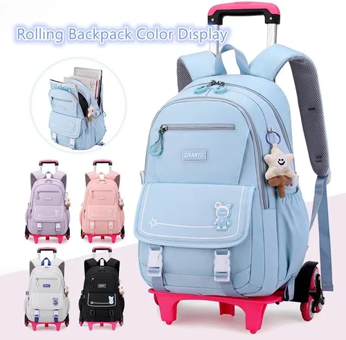Vista 2 de Mfikaryi Mochila con ruedas para niñas, mochila con ruedas, Púrpura-2 Ruedas