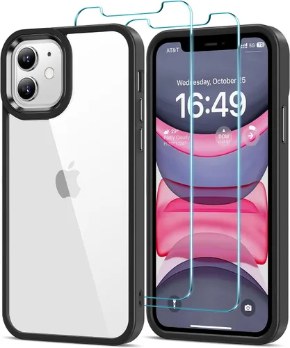 Vista 31 de HOOMIL Funda para iPhone 11 con 2 protectores de pantalla de vidrio templado, no amarillea, protección contra caídas, arañazos, transparente, parte