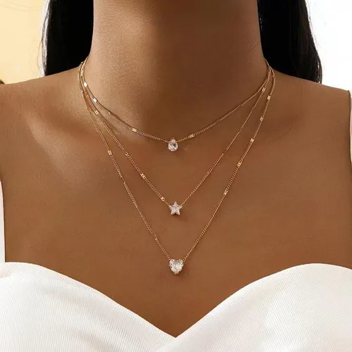 Vista 2 de ASCOMY Layered Necklaces for Women, Dainty Gold Necklace 14K Gold Plated Herringbone Necklace for Women Pearl Cross Necklace Paperclip Cuban Figaro
