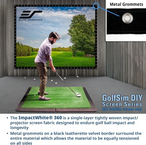 Vista 4 de Elite Screens - Pantalla de impacto de golf de 9.8 x 8 pies con ojales, pantalla de proyección multideporte para simuladores de golf en casa