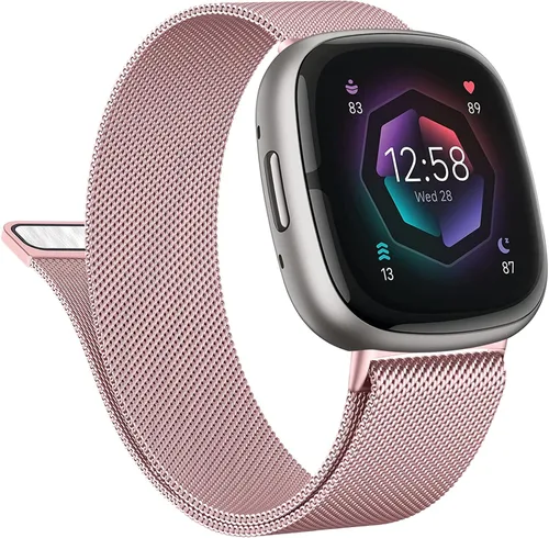 Vista 13 de Vanjua Correa de metal para Fitbit Sense 2 / Sense Bands, Fitbit Versa 4 / Versa 3 correas para mujeres y hombres, correa de repuesto de pulsera