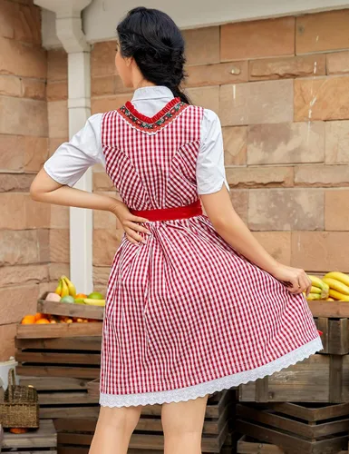 Vista 6 de KOJOOIN Women's Oktoberfest Dress 3 Pieces German Dirndl Dress Costumes for Bavarian Carnival Halloween-Big red