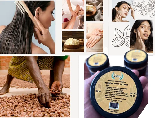Vista 3 de Manteca de karité africana cruda 100% natural, con aroma a fresa, sin refinar y fresca, ideal para piel seca, calmante y reparadora para cuerpo