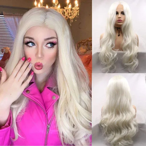 Vista 11 de 613 Peluca rubia realista sin pegamento con encaje frontal, peluca ondulada larga para mujeres blancas, 613 HD con encaje frontal, línea de cabello