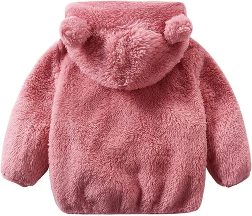 Vista 3 de SYNIA Abrigo de invierno para bebés y niñas, chaqueta de forro polar cálida con capucha de oso con capucha para bebés y niños pequeños de 0 a 4 años