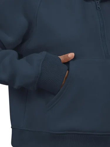 Vista 5 de ATHMILE Sudaderas para mujer, sudaderas cortas con capucha y media cremallera, forro polar, suéter con cremallera de un cuarto, suéter de moda