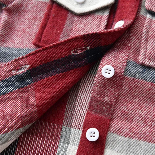 Vista 7 de IBAKOM Chaqueta a cuadros de manga larga con botones para bebés, niños y niñas, trajes de Navidad para otoño e invierno