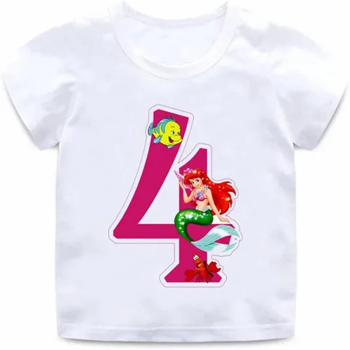 Vista 2 de Vestido de tutú de cumpleaños para niñas con camiseta de cumpleaños de sirena, diadema, banda de satén