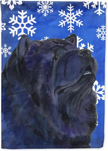 Vista 242 de Caroline's Treasures SC9374GF Bulldog English Snow flakes Holiday Garden Flag Buzón Bandera decorativa para patio exterior, patio, obras de arte