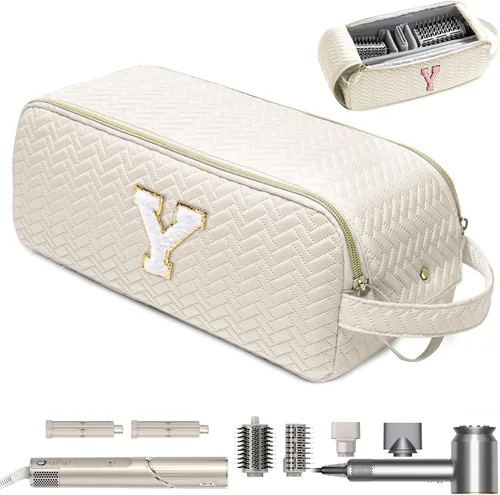 Vista 9 de Bolsa de viaje para herramientas de cabello personalizadas con inicial, compatible con Shark FlexStyle, Revlon y Dyson Organizador de cepillos