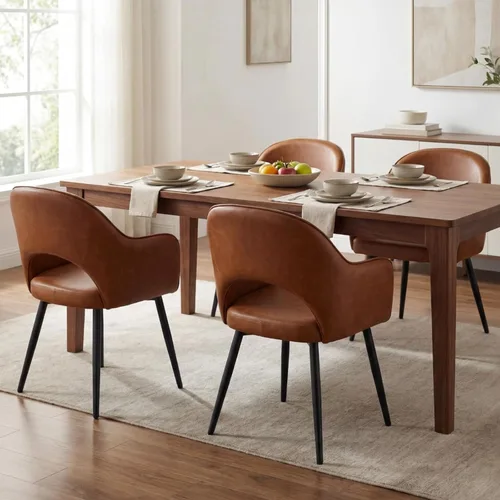 Vista 9 de HEAH-YO Juego de 2 sillas decorativas giratorias modernas, sillas de comedor de piel sintética con reposabrazos y patas de metal negro, sillas