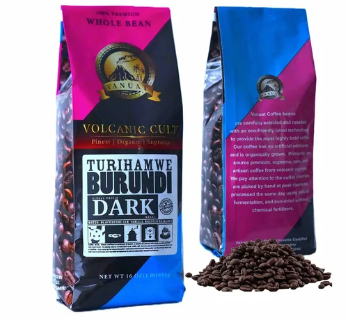 Vista 11 de VANUAT tostado oscuro Culto volcánico orgánico supremo y artesanal grano entero para café por goteo, café frío, café expreso, prensa francesa, café
