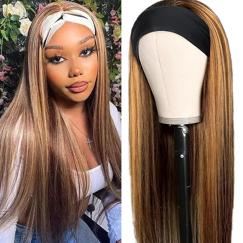 Vista 38 de Aiterina - Peluca de cabello humano con diadema de onda profunda para mujeres negras, cabello brasileño remy, sin pegamento, sin encaje frontal