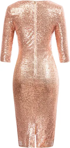 Vista 2 de Belle Poque Vestido vintage de los años 50 con lentejuelas y cuello en V con purpurina para mujer