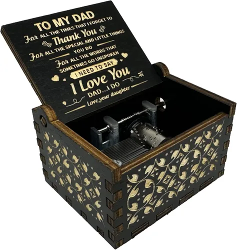 Vista 4 de Caja de música You are My Sunshine from Daughter to Dad, manivela clásica grabada, cajas musicales grabadas, regalos de recuerdo para papá de hija
